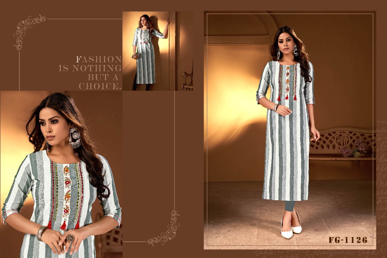 Fg Juliette 1 Straight Cut Design Wholesale Embroidery Kurti Catalog